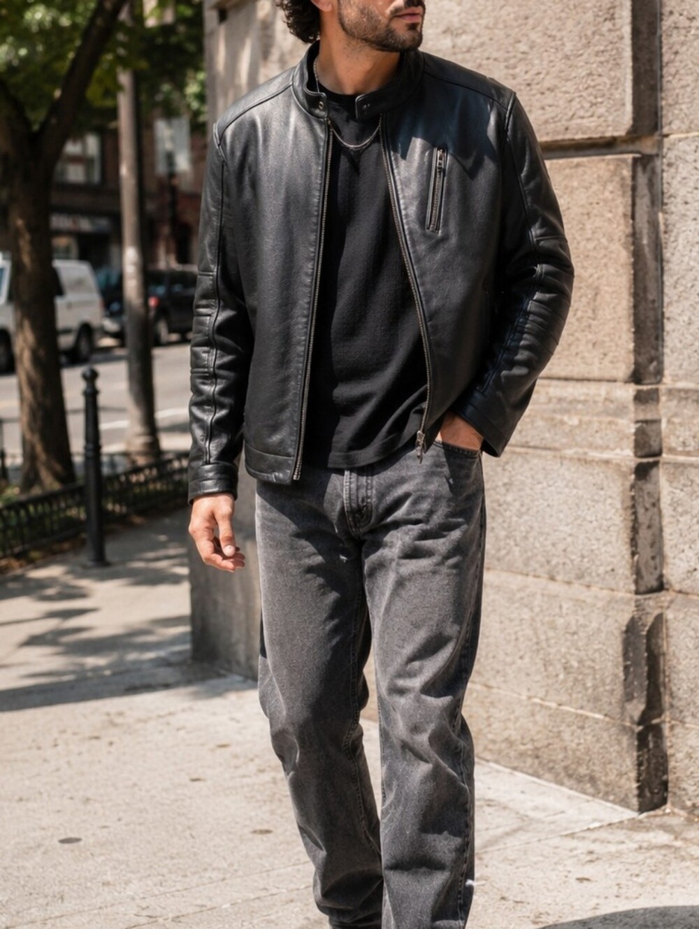 Danier Black Genuine Leather Moto Racer Jacket Zip Front Biker Motorcycle